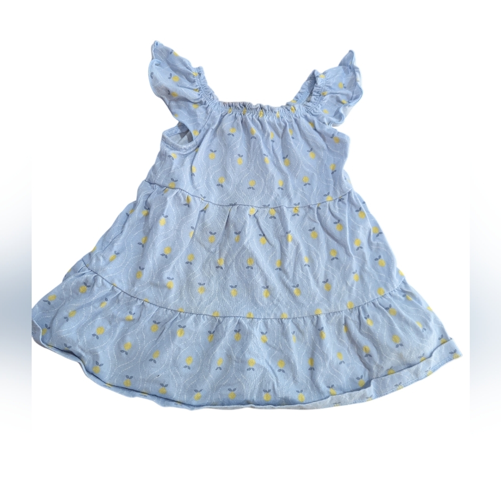 Carter's Infant Girl Baby Blue Yellow Lemons Ruffle Sleeve Dress Sz 12mo EUC
